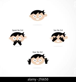 See no Evil, Hear no Evil, Speak no Evil.Cartoon Humor Concept Illustration of See no Evil, Hear no Evil ,Speak no Evil.Vector flat design illustratio Stock Vector