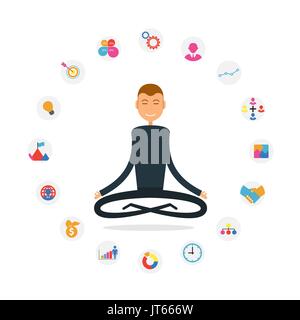 Businessman present business icons.Businessman juggling business icons.Concept business vector illustration Stock Vector