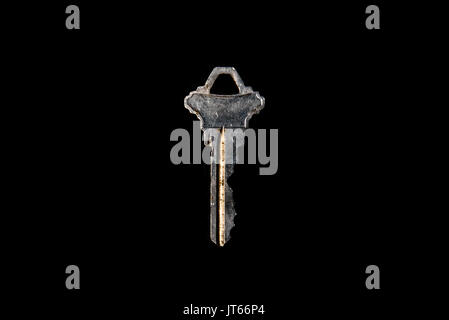 Silver Key Isolated on Black Background Stock Photo