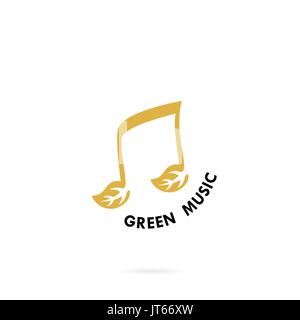 Green leaves icon with Musical note vector logo design template.Green Music Template Design.Natural Sound concept.Design for greeting Card,Poster,Flye Stock Vector