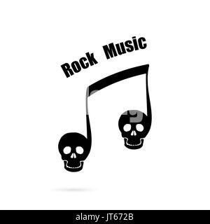 Musical note sign and human skull icon vector logo design template.Rock or Death Music Template Design.Design for greeting Card,Poster,Flyer,Cover,Bro Stock Vector