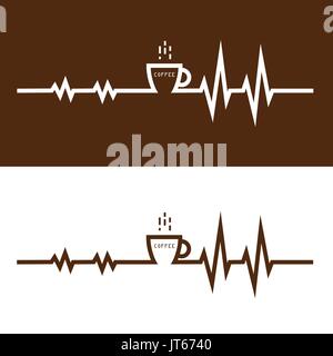 Coffee cup icon and electrocardiography icon vector logo design template. Electrocardiography before and after coffee break concept.vector illustratio Stock Vector