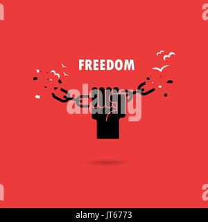 Human hands and broken chain with the bird symbols.Freedom concept.Vector illustration Stock Vector