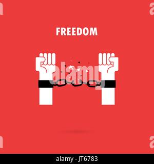 Human hands and broken chain with the bird symbols.Freedom concept.Vector illustration Stock Vector