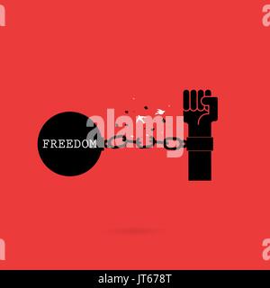 Human hands and broken chain with the bird symbols.Freedom or independence concept.Vector illustration Stock Vector