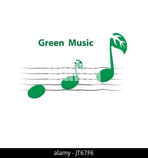 Green leaves icon with Musical note vector logo design template.Green Music Template Design.Natural Sound concept.Design for greeting Card,Poster,Flye Stock Vector