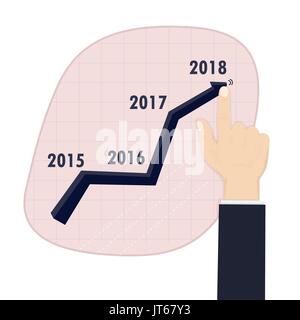 Businessman hand pushing a business graph on a touch screen interface.Hand holding business graph.Isolated on white background.Vector illustration fla Stock Vector