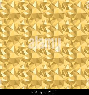 Seamless pattern with glitter gold triangles. Abstract mosaic background. Geometric vector illustration. Yellow backdrop. Stock Vector