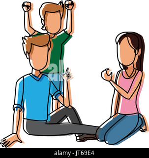 family eating daddy mom and their kid sitting lunch together Stock Vector