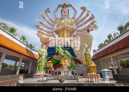 Statue of eighteen arms of Guanyin Avalokiteśvara or Guanjin Kwan Yin, Goddess of Mercy and Compassion, Wat Plai Laem Temple, Koh Samui, Thailand Stock Photo