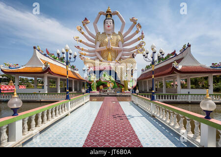 Statue of eighteen arms of Guanyin Avalokiteśvara or Guanjin Kwan Yin, Goddess of Mercy and Compassion, Wat Plai Laem Temple, Koh Samui, Thailand Stock Photo