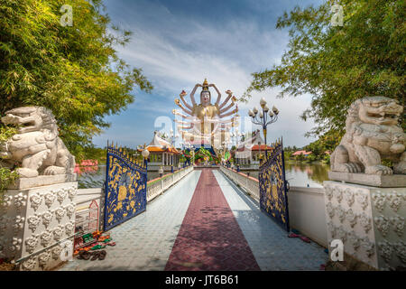 Statue of eighteen arms of Guanyin Avalokiteśvara or Guanjin Kwan Yin, Goddess of Mercy and Compassion, Wat Plai Laem Temple, Koh Samui, Thailand Stock Photo