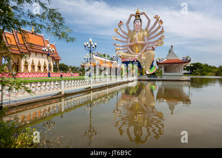 Statue of eighteen arms of Guanyin Avalokiteśvara or Guanjin Kwan Yin, Goddess of Mercy and Compassion, Wat Plai Laem Temple, Koh Samui, Thailand Stock Photo