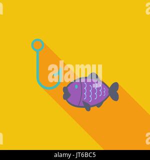 Fishing icon. Flat vector related icon with long shadow for web and mobile applications. It can be used as - logo, pictogram, icon, infographic elemen Stock Vector