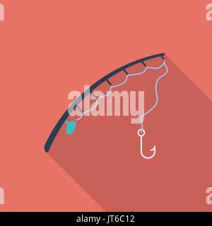 Fishing rod icon. Flat vector related icon with long shadow for web and mobile applications. It can be used as - logo, pictogram, icon, infographic el Stock Vector