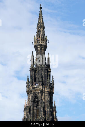 The top of Scott Monument in Edinburgh city centre. The Scott Monument is a Victorian Gothic monument to Scottish author Sir Walter Scott. Stock Photo