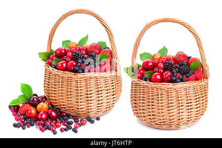 Fresh berries in basket isolated on white background with clipping path Stock Photo