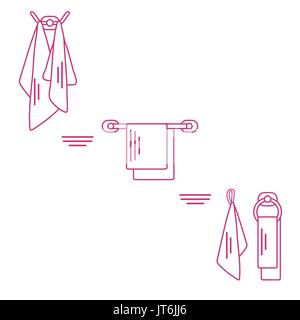 Set of  towels hanging on different holders. Design for poster or print. Stock Vector