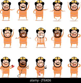 Set of flat firemen cartoon character icons Stock Vector