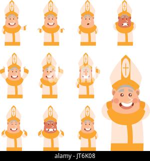 Set of flat cartoon Pope icons Stock Vector