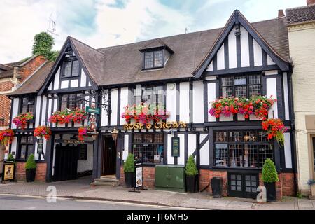 Stratford-upon-Avon, UK - July 21 2017:The Rose & Crown pub on Sheep Street in Stratford, a traditional tudor wattle and daub building dating back to  Stock Photo
