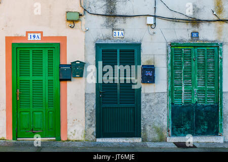 Front doors in old town of Alcúdia, Majorca, Balearic Islands, Spain Stock Photo