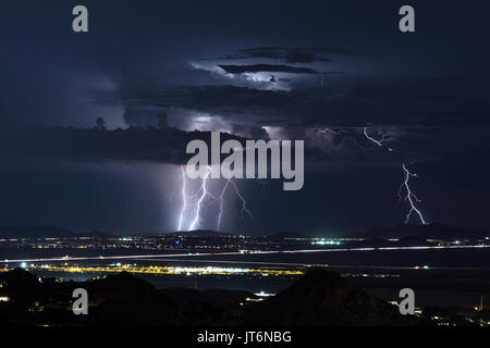 Lightning in a monsoon thunderstorm over Phoenix, Arizona Stock Photo