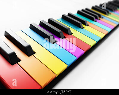 Multi colored piano keys background. 3D illustration. Stock Photo
