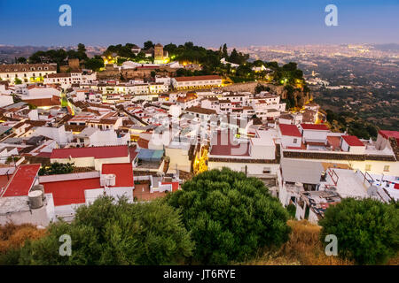 Dusk, typical white village of Mijas. Costa del Sol, Málaga province. Andalusia, Southern Spain Europe Stock Photo