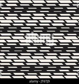 Black and White Irregular Dashed Lines Pattern. Modern Abstract Vector Seamless Background. Stylish Chaotic Stripes Mosaic Stock Vector