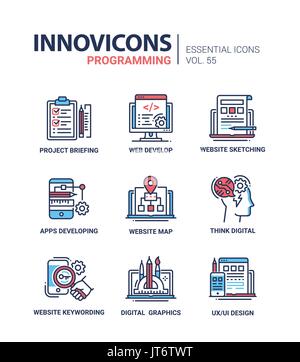 Programming - modern vector line design icons set. Stock Vector
