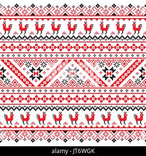 Ukrainian, Belarusian red and black embroidery seamless pattern - Vyshyvanka Stock Vector