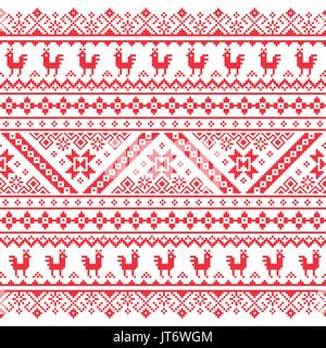Ukrainian, Belarusian red embroidery seamless pattern - Vyshyvanka Stock Vector