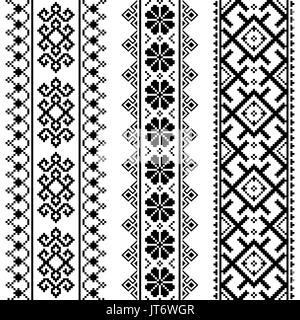 Ukrainian, Belarusian black embroidery seamless pattern - Vyshyvanka Stock Vector