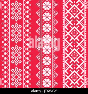 Ukrainian, Belarusian white embroidery seamless pattern on red - Vyshyvanka Stock Vector