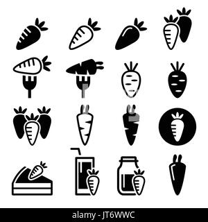 Carrot, carrot meals - cake, juice vector icons set Stock Vector