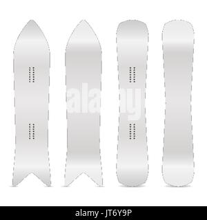 Snowboard Realistic Blank Set Vector. Empty Clean White Snowboards Template. Front, Back Sides. Different Types. Isolated Illustration Stock Vector