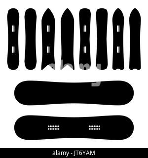 Snowboard Icons Set Vector. Black And White. Different Types. Isolated Snowboards Symbols, Sign. Stock Vector