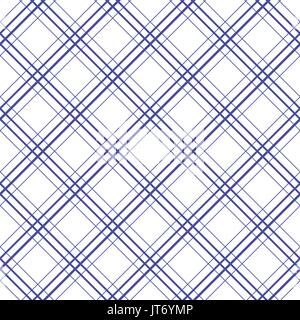 Geometric plaid diagonal line blue and white minimalistic pattern. Stock Vector
