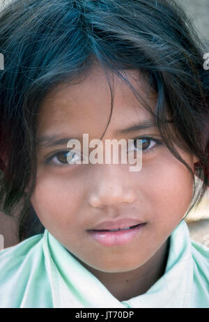 young girl, serious, 10-12 year old, Cambodia Stock Photo