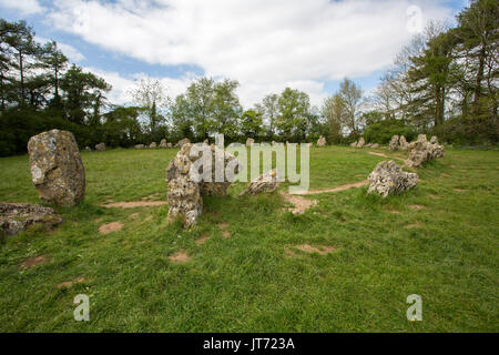 The King's Men stone circle, feature of Rollright ancient stones in Cotswold Hills, Oxfordshire, England Stock Photo