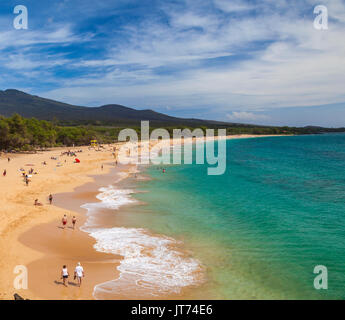 Beach-goers at Big Beach at Makena State Park on Maui Stock Photo