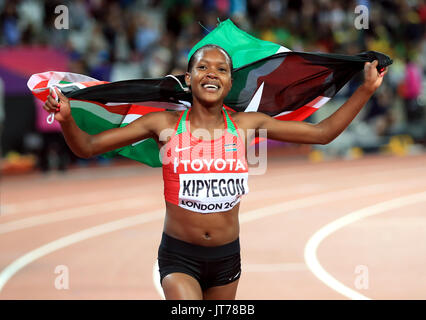 Kenya's Faith Chepngetich Kipyegon celebrates winning the Women's 1500m Final during day four of the 2017 IAAF World Championships at the London Stadium. Stock Photo