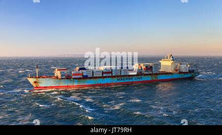 Maersk Line container ship Sea Land Eagle departing New York and entering the Atlantic Ocean. Stock Photo