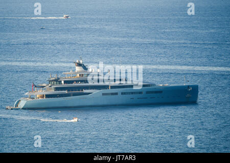 A huge yacht offshore from the Emerald Coast in Sardinia, Italy. Stock Photo