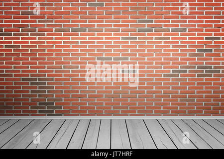 Empty brick wall and wooden floor. Stock Photo
