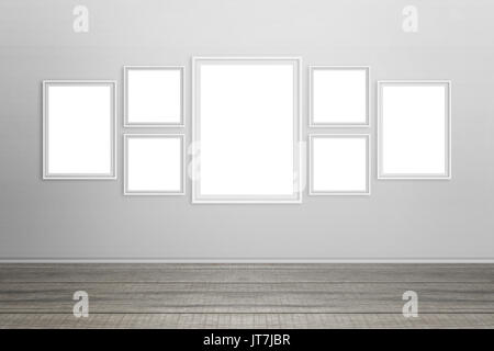 Empty white frames on wall. Isolated for mockup. Stock Photo