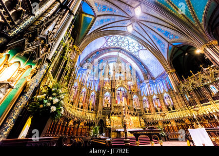 Montreal, Canada - May 28, 2017: Inside Notre Dame Basilica and detailed altar architecture Stock Photo