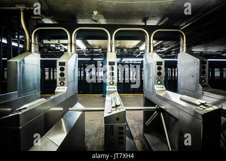 NEW YORK, USA - October 17, 2016. Underground Subway Gates in New York City on line tree. Stock Photo