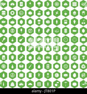 100 nutrition icons hexagon green Stock Vector